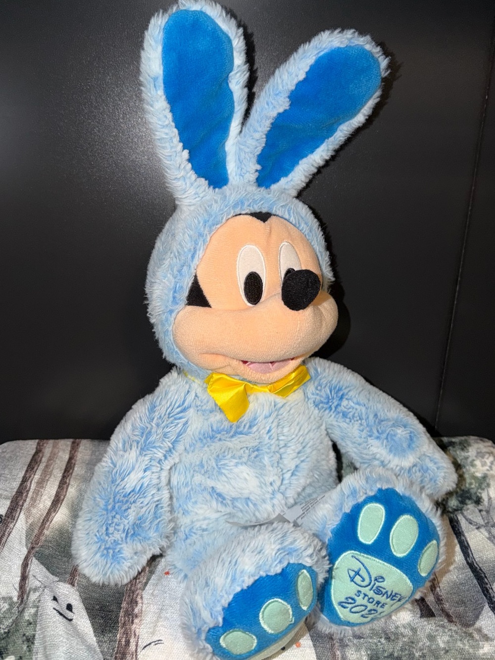 Disney Light Blue Mickey Bunny Plush with Yellow Bow